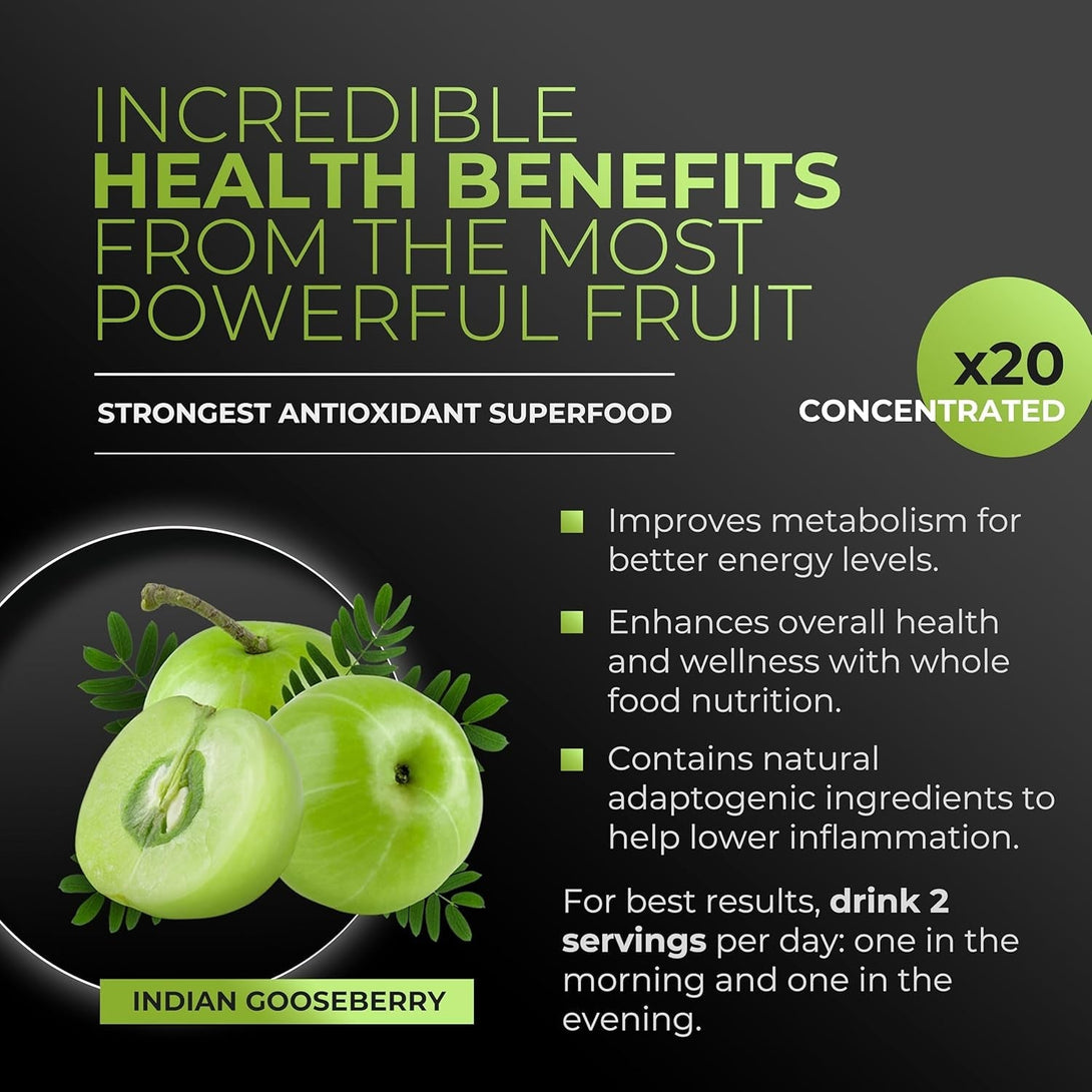 Amla Powder & Green Tea Superfood Supplement, 20X Ultra Concentrated Amla, Antioxidant Support, Made with Oolong Tea and Indian Gooseberries, Organic, Vegan, Classic Flavor, 30 Servings