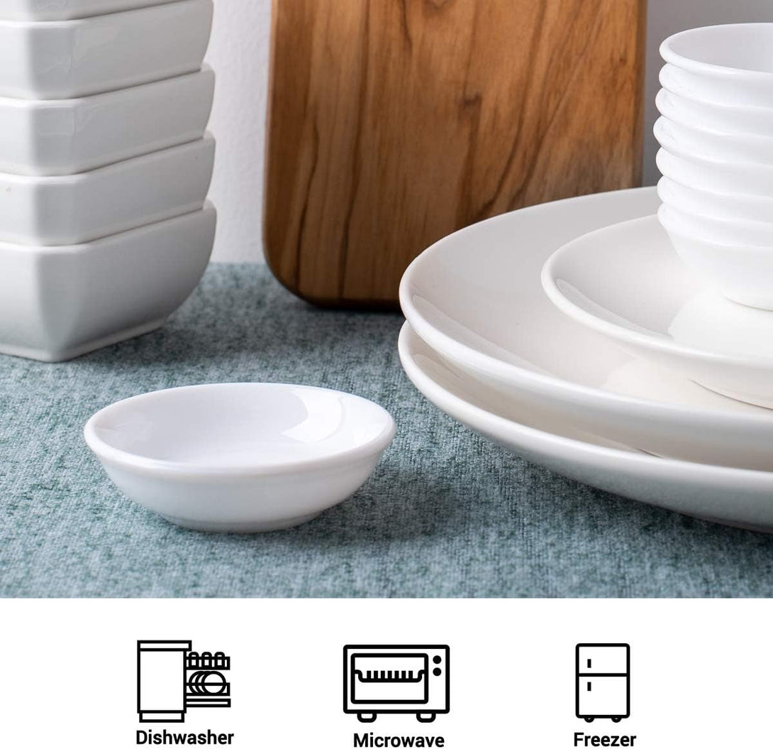 DELLING Dipping Bowls Sets of 12 1.2 Oz Porcelain Dip Soy Sauce Dishes & Bowl Small Cups for Sushi Tomato Sauce, Soy, BBQ -Chip and Dip Serving Bowl Set,White
