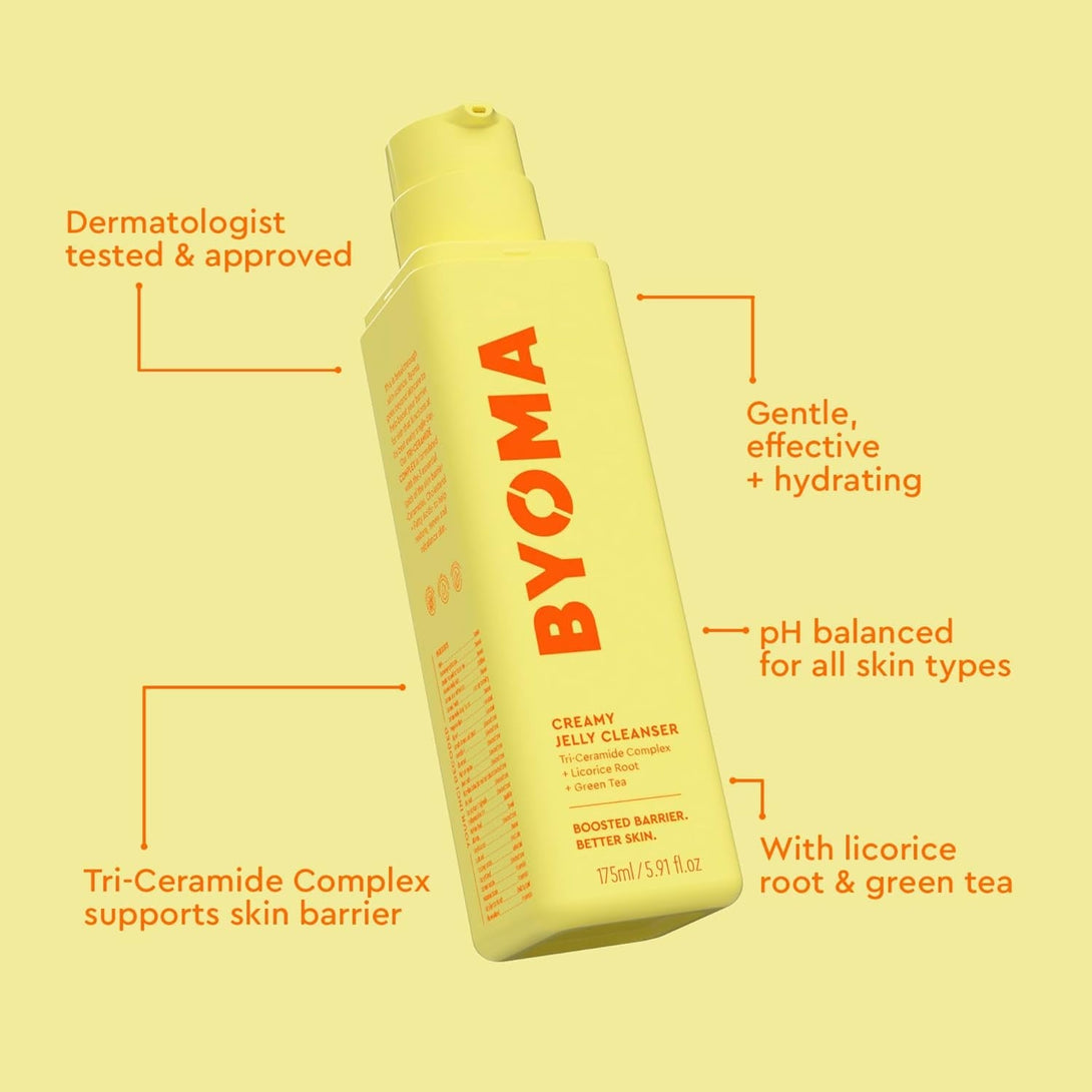 BYOMA Creamy Jelly Cleanser - Hydrating Facial Cleanser for Skin Barrier Repair -Tri-Ceramide Face Wash for Sensitive Skin & All Skin Types - Gently Removes Makeup & Excess Oil - 5.91 Fl Oz