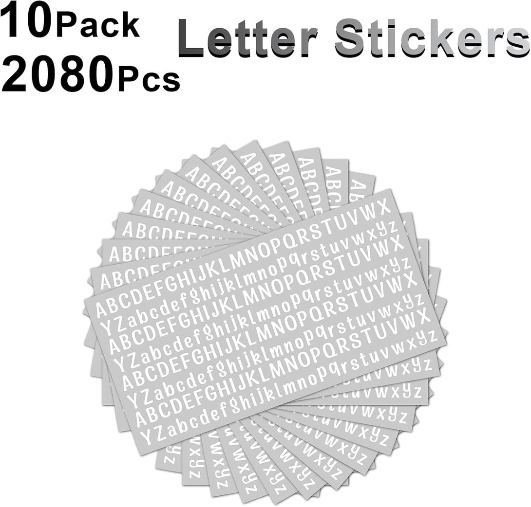 10 Sheet Small Letter Stickers, 1/2 Inch Self Adhesive Alphabet Stickers, Cute Vinyl Letter Stickers for Arts Crafts Outdoor Sign Poster Windows Doors Mailboxes Car Truck - White