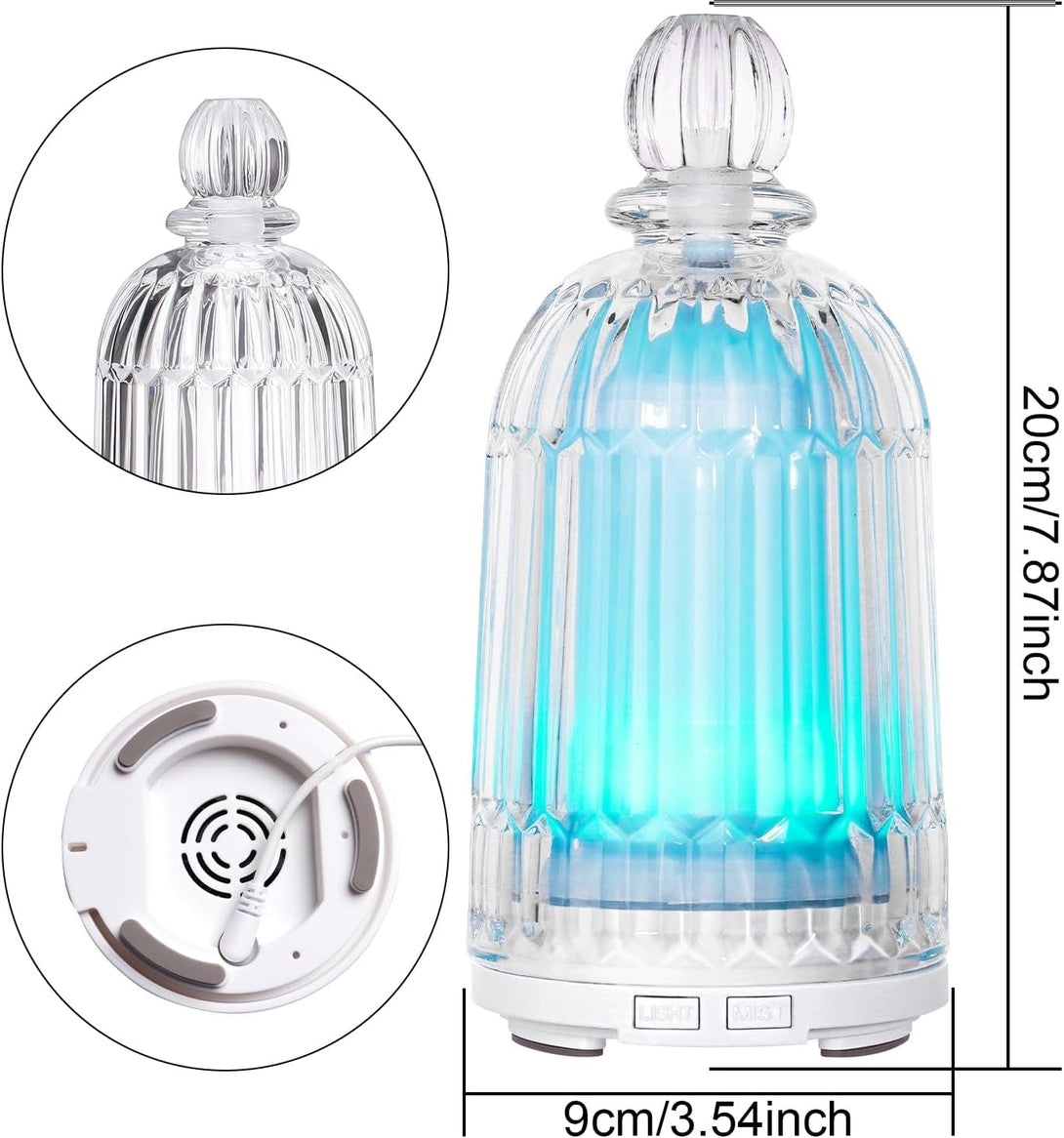 120Ml Glass Essential Oil Diffuser, Ultrasonic Aroma Diffuser Glass Cover & Plastic Reservoir with Auto Shut-Off, 7 Colors LED Light for Home, Bedroom, Office, Yoga(White Base)