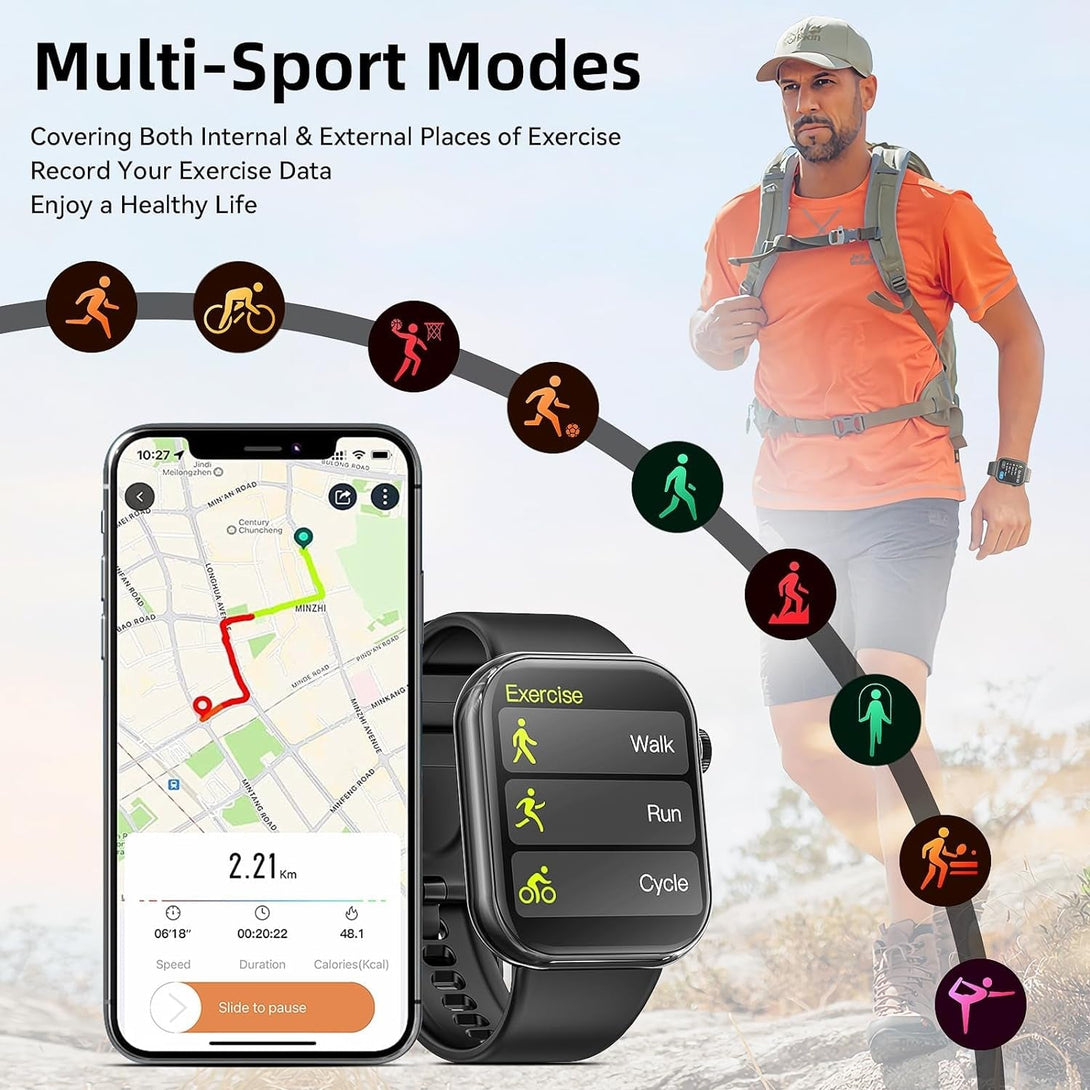 Hwagol Smart Watch (Answer/Make Call) 1.85Inch Fitness Tracker, DIY Dials/Pedometer/Calories/Multiple Sport Modes/Voice Assistant, Smart Watches for Men Women Android Ios Phones