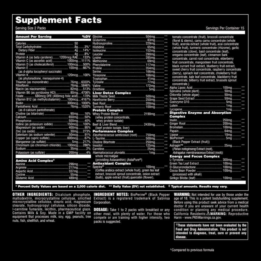 Animal Pak - Convenient Multivitamin for Men & Women Daily All-In-One Vitamin & Supplement Pack - Zinc, Vitamins C, B, D, Amino Acids, and Immune Support - Sports Nutrition Performance - 30 Count