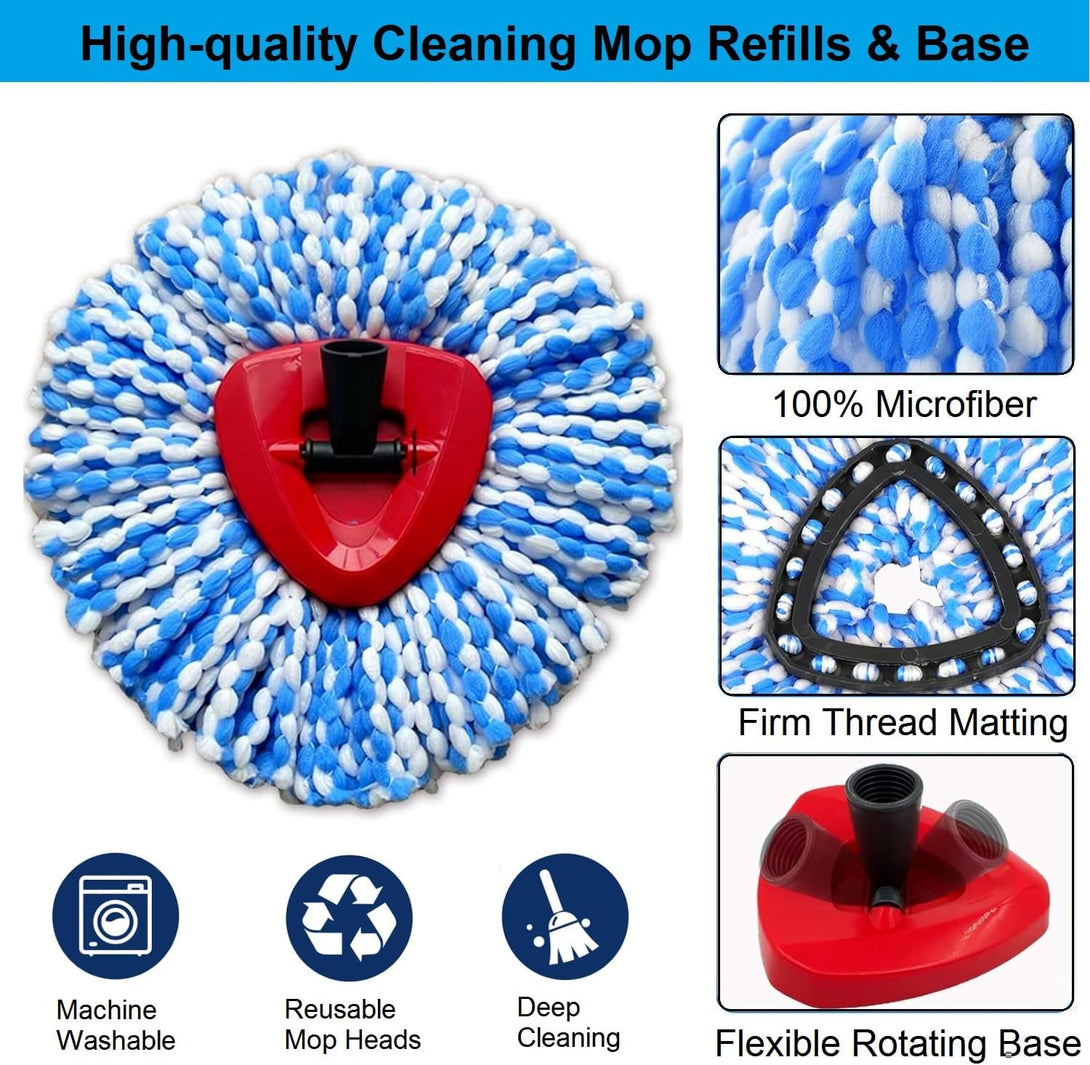 3 Pack Spin Mop Replacement Heads Compatible with O Cedar Rinseclean 2-Tank System, Microfiber Spin Mop Refills Replace Heads, Deep Cleaning, Machine Washable, Includes 1 Mop Base (Blue)
