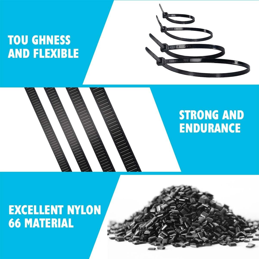 Black Zip Ties 8 Inch 2000 Pack Bulk Heavy Duty Self Locking Zipties 8" UV Resistant Nylon Cable Ties Wire Ties Wraps Tensile Strength 40 Lbs for Garage Home Office Working Shop Camping
