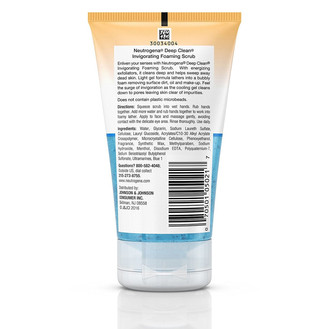 Neutrogena Deep Clean Invigorating Foaming Facial Scrub with Glycerin, Cooling & Exfoliating Gel Face Wash to Remove Dirt, Oil & Makeup, 4.2 Fl. Oz