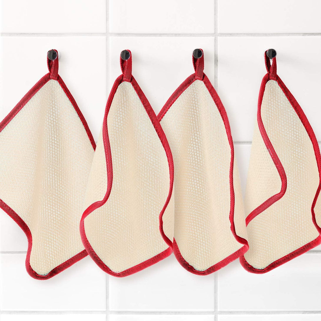 Tatuo 5 Pcs Exfoliating Face and Body Wash Cloths Towel Weave Bath Cloth Exfoliating Scrub Cloth Massage Bath Cloth for Women and Men, 10.63 X 9.05 Inch (Red Edge)