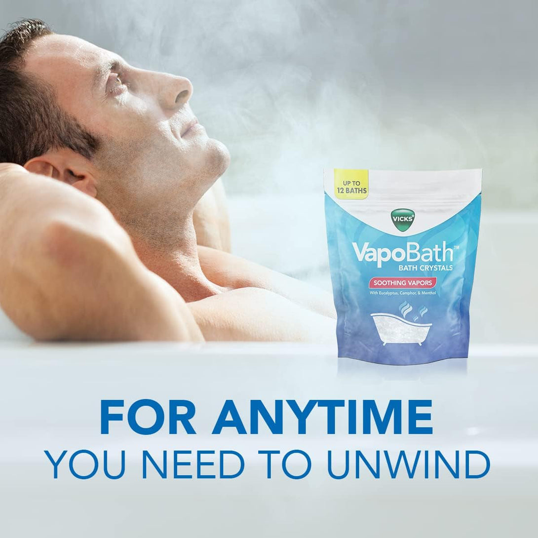 Vicks Vapobath, Bath Salts, Bath Bomb, Non-Medicated Bath Crystals, Comforting Vicks Vapors, Vapor Bath, Aromatherapy with Eucalyptus and Menthol Scent, Contains Essential Oils, 36 OZ