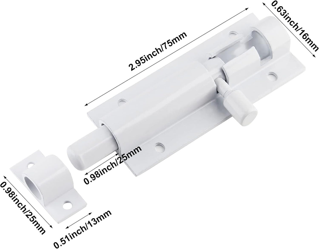 2 PCS Barrel Bolt Latch Heavy Duty Slide Lock, 3 Inch Aluminum Alloy Slide Latch Door Lock White Barrel Latch for Security Gate Slide Bolt, Garage Door Latches, Warehouse Shed Latches