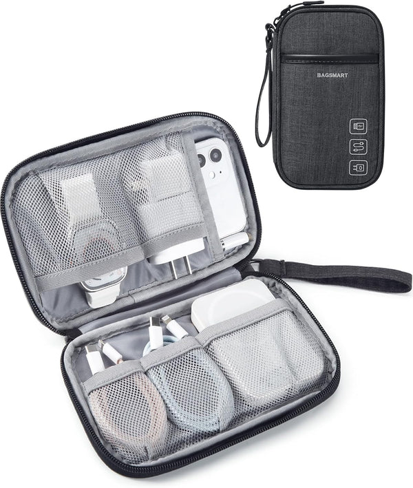 BAGSMART Cord Organizer Travel Cable Organizer Bag Tech Electronic Organizer Travel Case, Travel Essentials for Charger, Cable, Phone, Flash Drive, Single Layer - Black