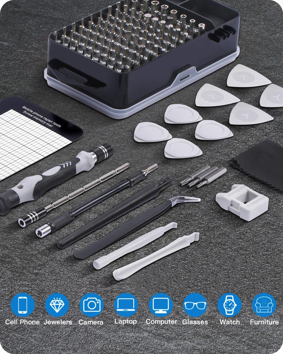 SHOWPIN 122 in 1 Precision Computer Screwdriver Kit, Laptop Screwdriver Sets with 101 Magnetic Drill Bits, Computer Accessories, Electronics Tool Kit Compatible for Tablet, PC, Iphone, PS4 Repair