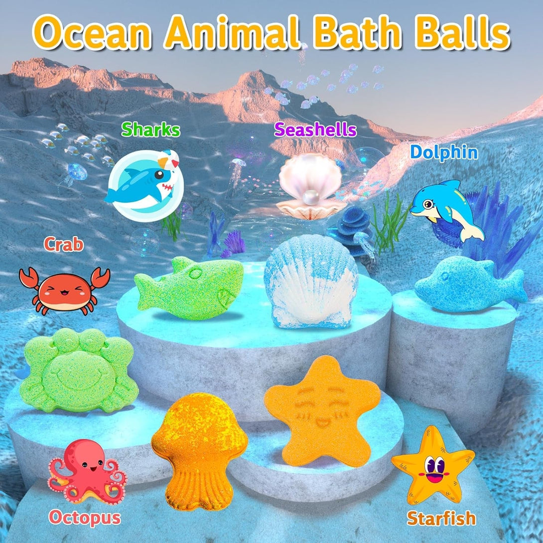 HEYMKGO Bath Bombs for Women and Kids, 8PCS Handmade Natural Boys Girls Fizzy Bubble Bath Bomb Gift Kit for Birthday Christmas Cute Women Relaxing Bath Bombs Set