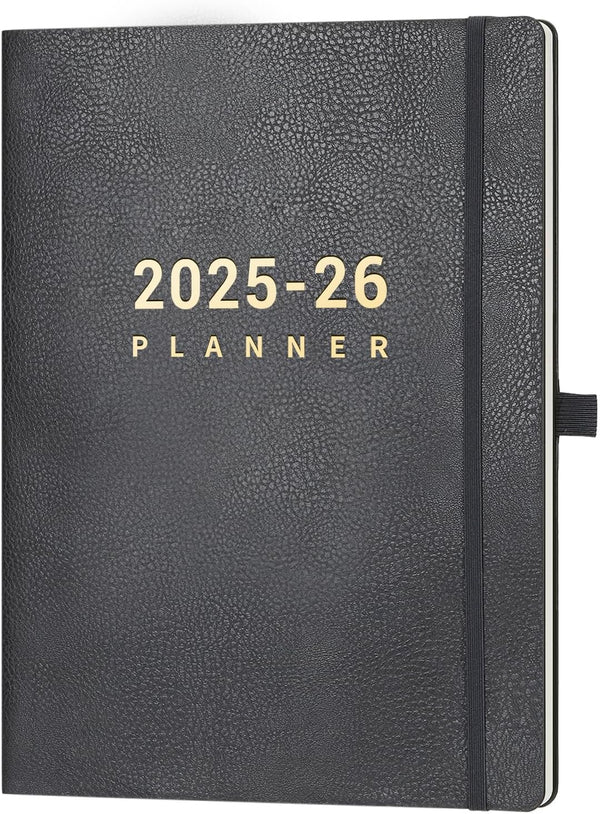 2025-2026 Planner - July 2025 - June 2026, Planner 2025-2026 Daily Weekly and Monthly, 8.5" X 11", Pen Holder, Calendar Stickers, Pocket, 25 Notes Pages, Faux Leather Cover, A4 Premium Paper -Gray