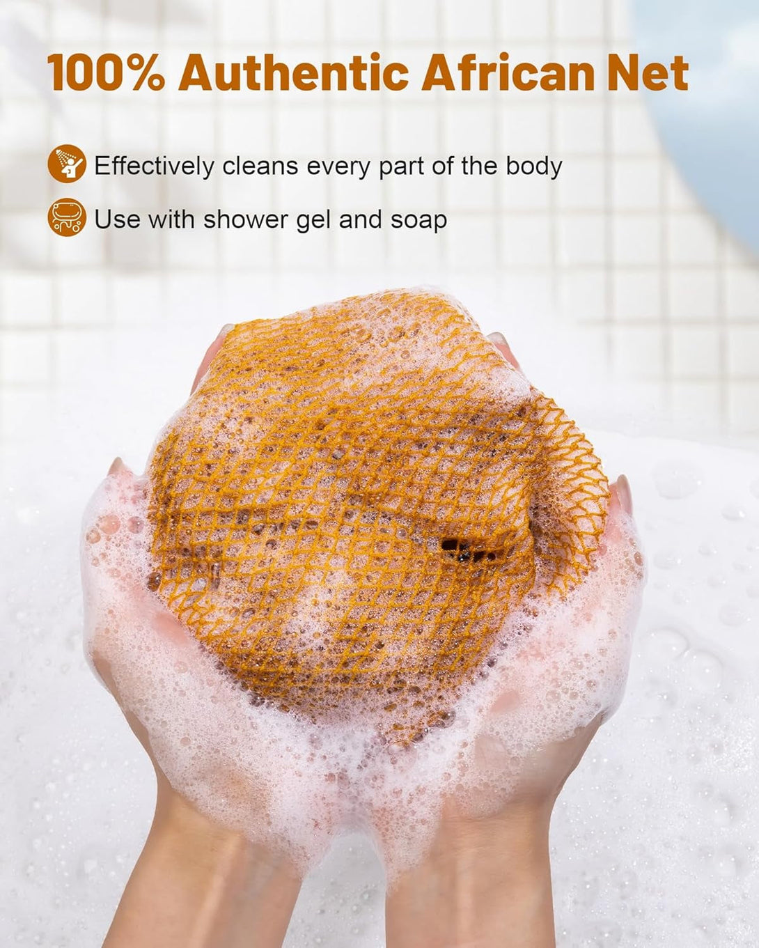 African Net Sponge 2 Pack, Back Scrubber for Shower, XL 80CM Exfoliating Washcloth, African Net Sponge Authentic, Body Scrubber Exfoliator Bath Accessories (Black,Ochre)