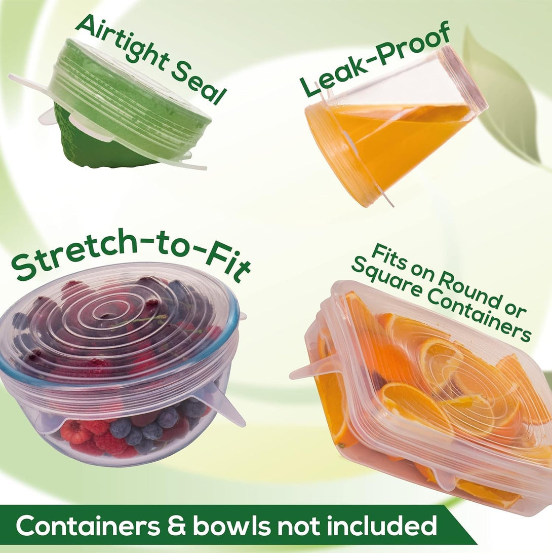 Unwasted Reusable Silicone Lids (Variety Pack) – Upgrade Your Kitchen Gadgets with Our Silicone Covers for Food Storage – Reusable Silicone Stretch Lids and Food Covers for Containers (Pack of 7)