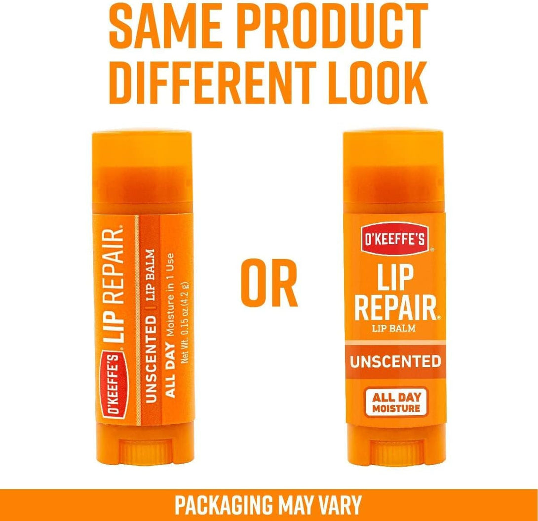 O'Keeffe'S Unscented Lip Repair Lip Balm for Dry, Cracked Lips, Stick, (Pack of 5)