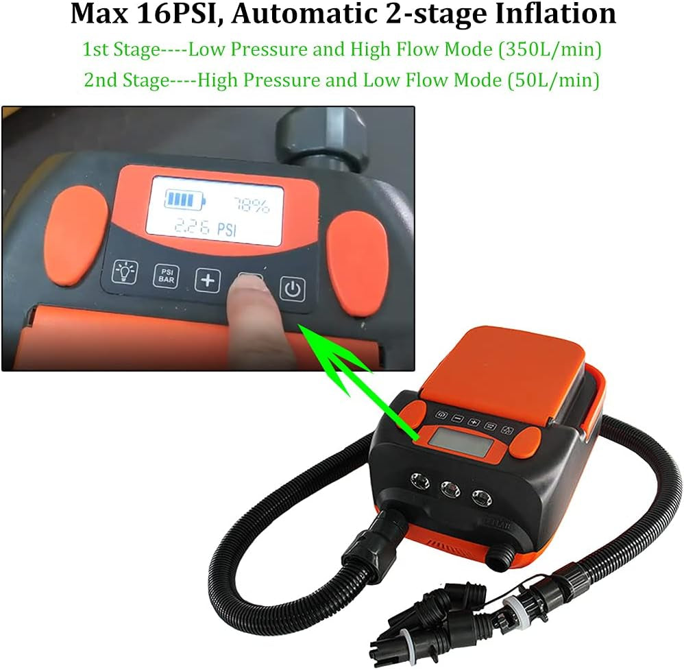 6000Mah Rechargeable SUP Air Pump Electric Compressor Max 16PSI Air Inflator + Deflator for Stand up Paddle Board,Inflatable Boat,Air Mattress,Kayak