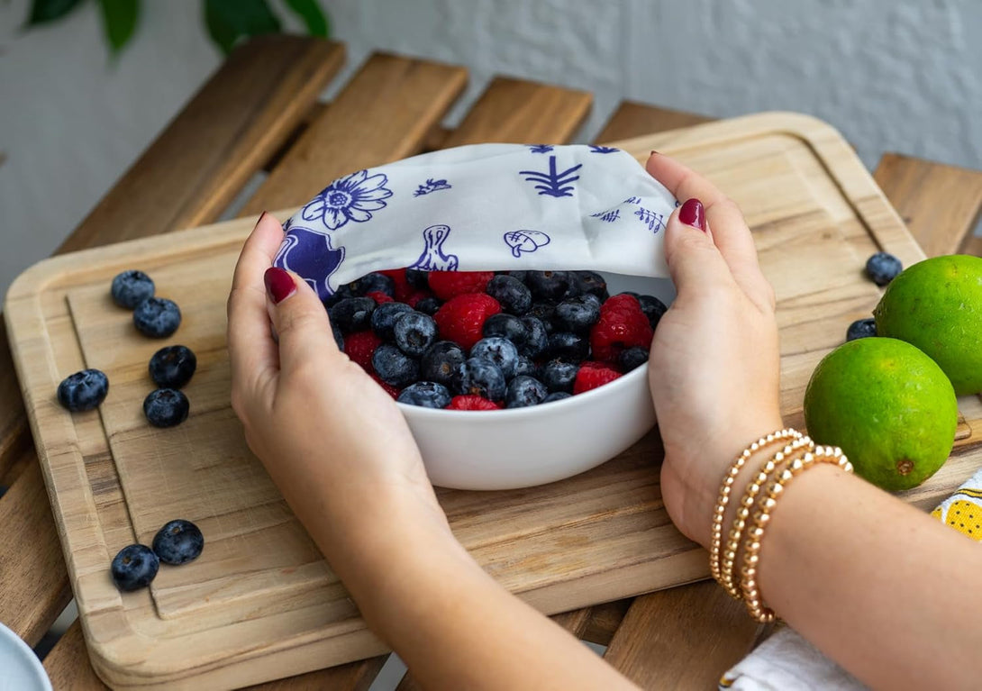 PURE & SUSTAINABLE COMPANY Beeswax Wraps - Food Storage -Pack of 3– Sustainable – Reusable - Certified Organic Cotton Size S,M,L
