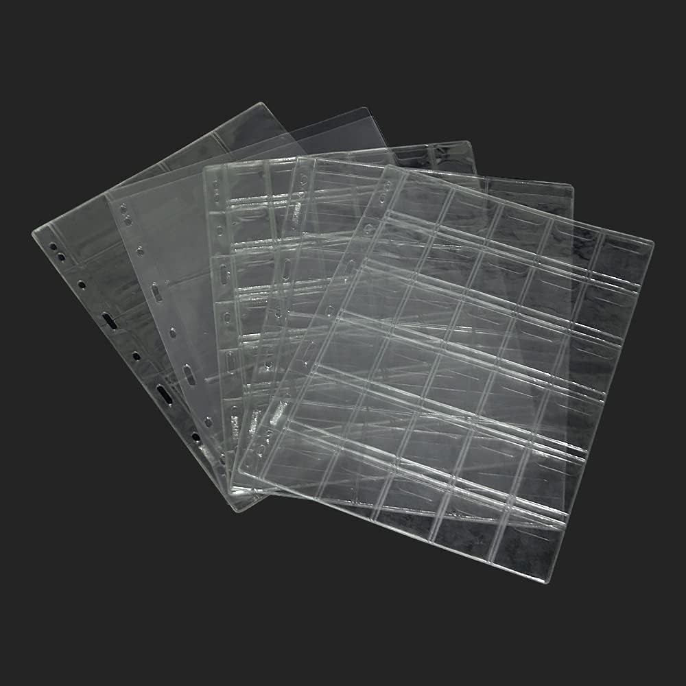 15 Sheets Plastic Coin 9-Hole 5 Sizes Pocket Pages Standard Coin Currency Money Pocket Inserts Collecting Sleeves for Coin Stickers Currency Badges Stamp and Other Collection Storage Supplies