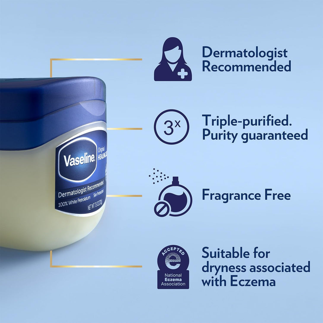 Vaseline Petroleum Jelly 2-Size Variety 4-Pack – Hypoallergenic Skin Protectant, Unscented Healing Ointment for Beauty & Personal Care