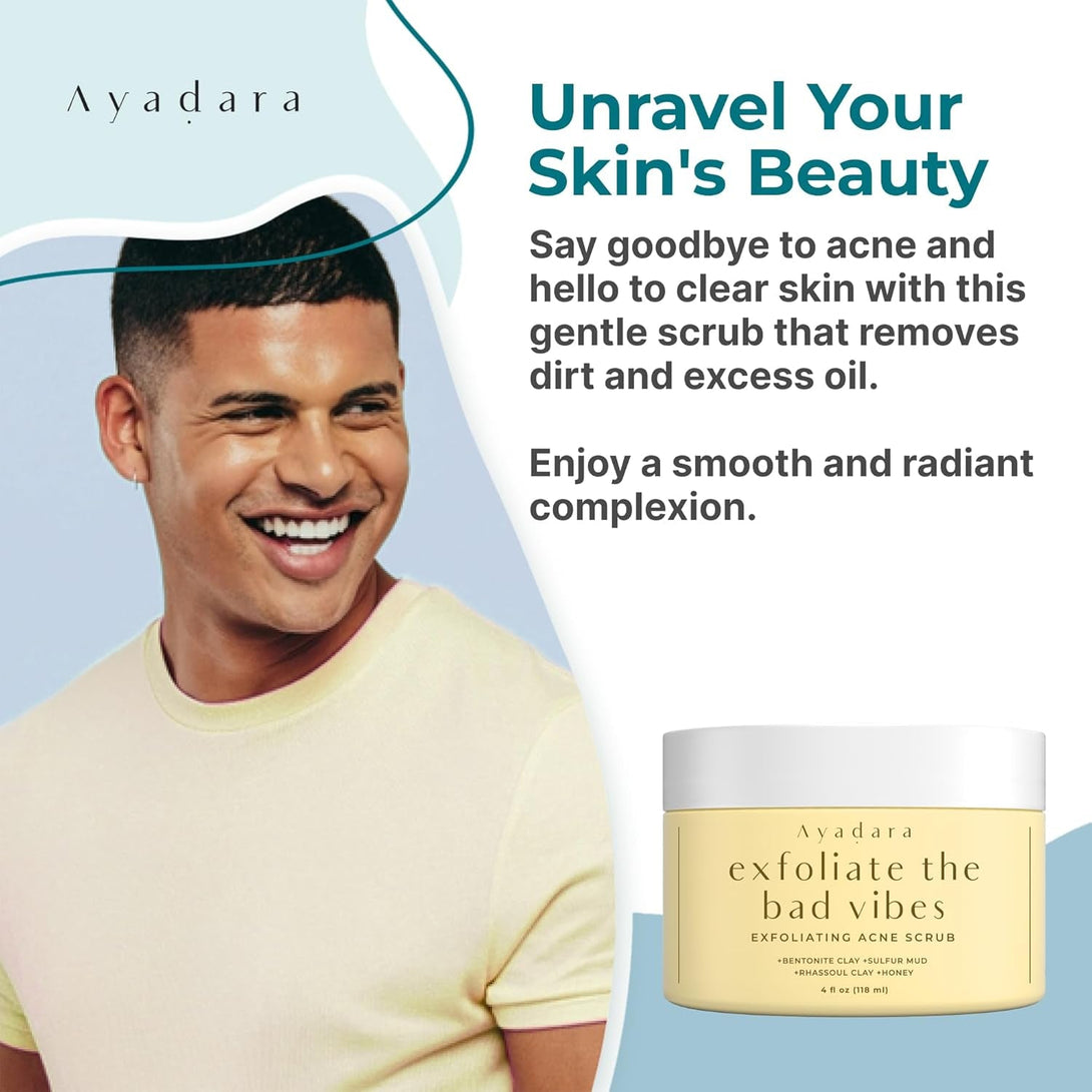Exfoliating Acne Scrub, 4 Fl Oz(118 Ml), Exfoliating Acne Face Wash, Natural Facial Scrub for Severe and Hormonal Acne, Facial Acne Scrub for Teens, Women, Men, and Adults, 120-Day Supply