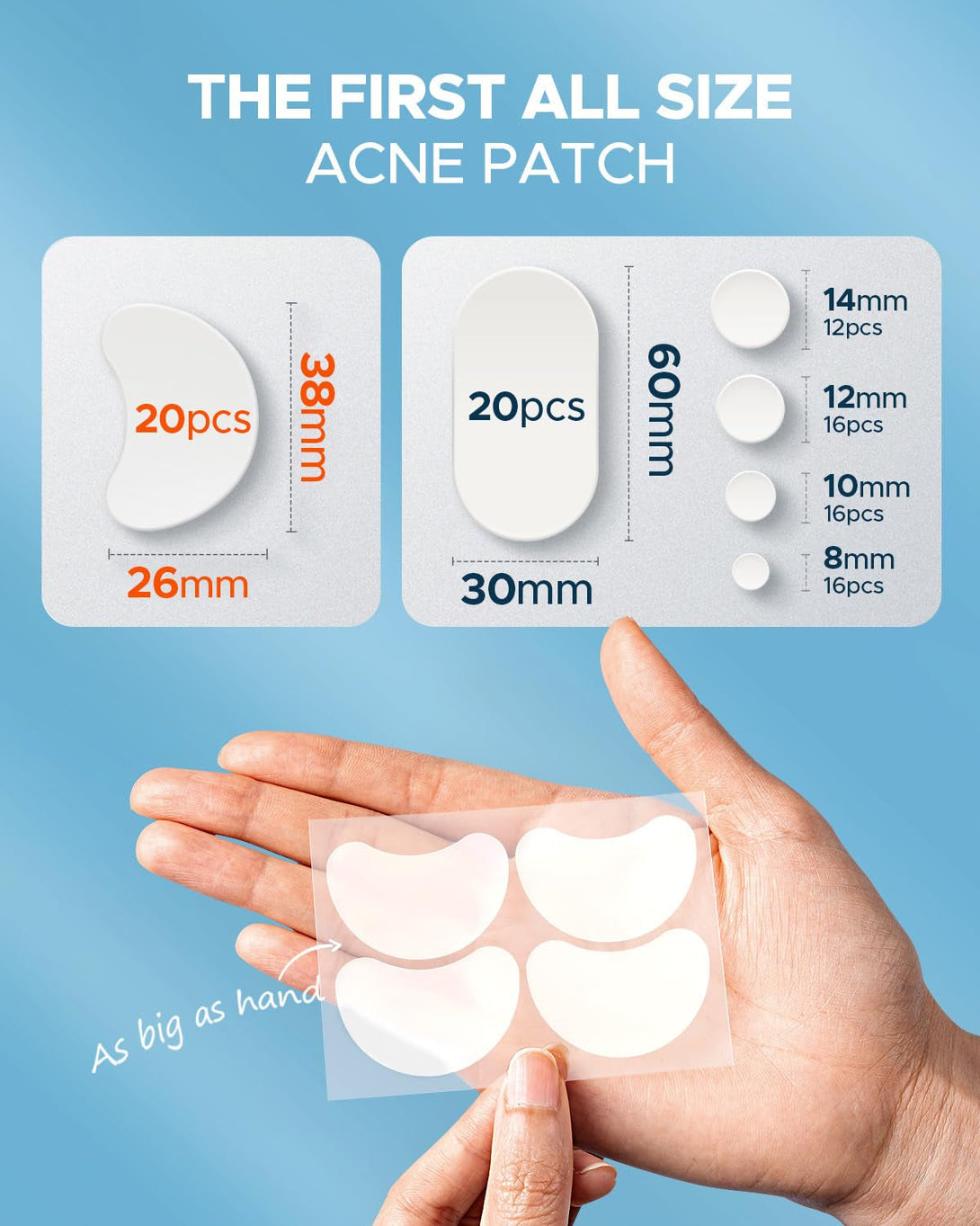 Litbear Large Acne Pimple Patches, 6 Sizes 100 Patches for Large Breakouts, Acne Patches for Face, Chin or Body, Acne Spot Treatment with Tea Tree & Calendula Oil, Hydrocolloid Bandages for Acne Skin