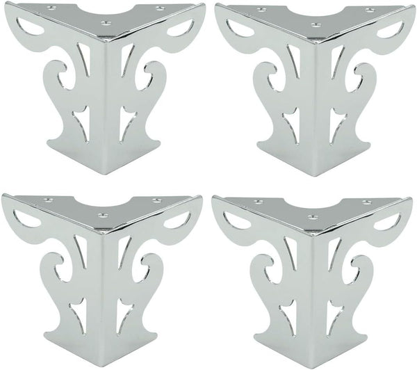 4Pcs 3-Inch Hollow Out Modern Furniture Sofa Legs, Bookcase Feet Triangle Feet for Sofa Table Cabinet Cupboard Bed Couch Chair, Polished Chrome