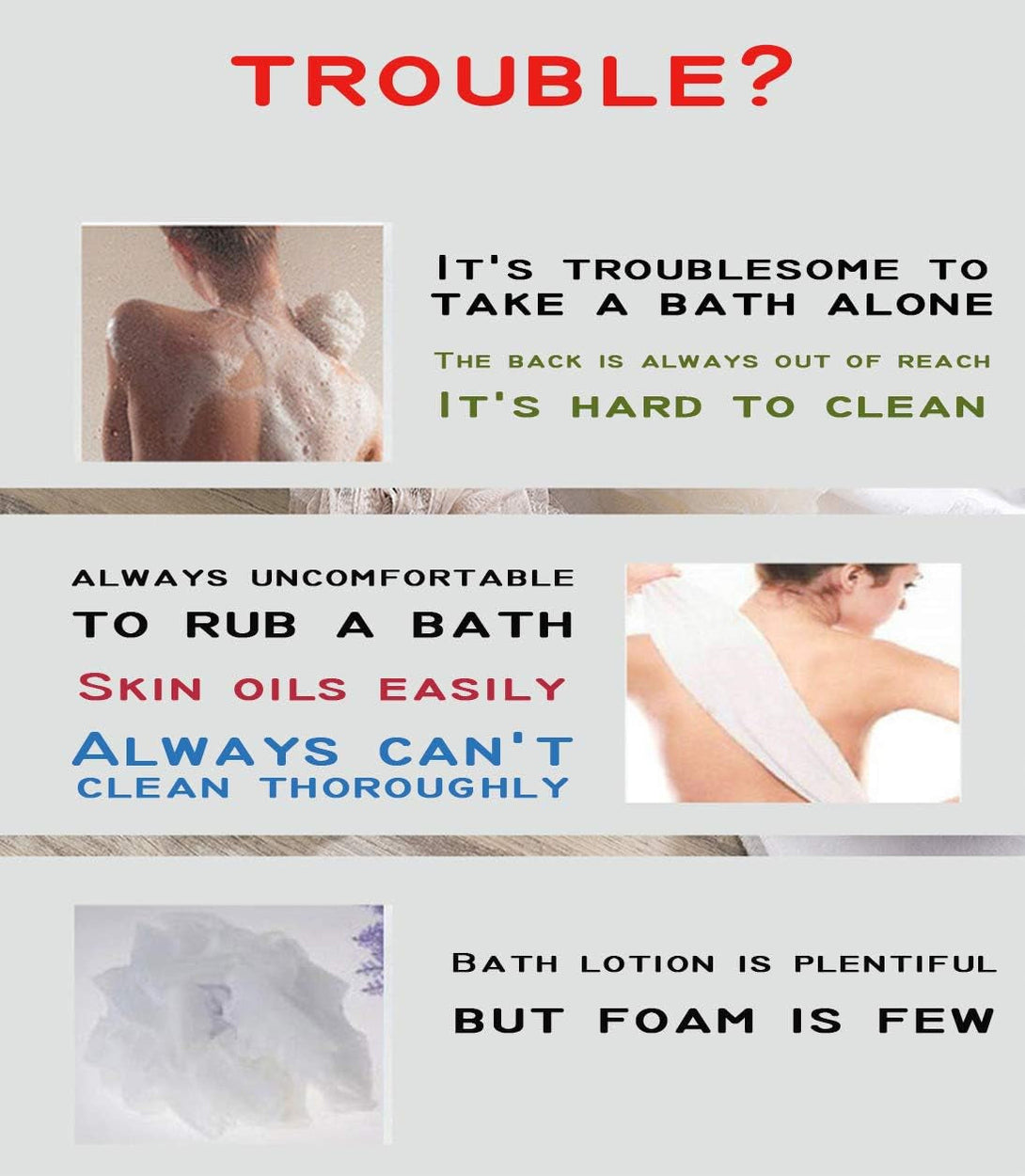 Aarainbow 4 Packs Long Stretch Back Sponge with Rope Handles Back Scrubber Body Sponges for Bathing, Bath Shower Mesh Sponge Body Deep Cleaning for Men & Women (Blue+Grey+Green+Pink)