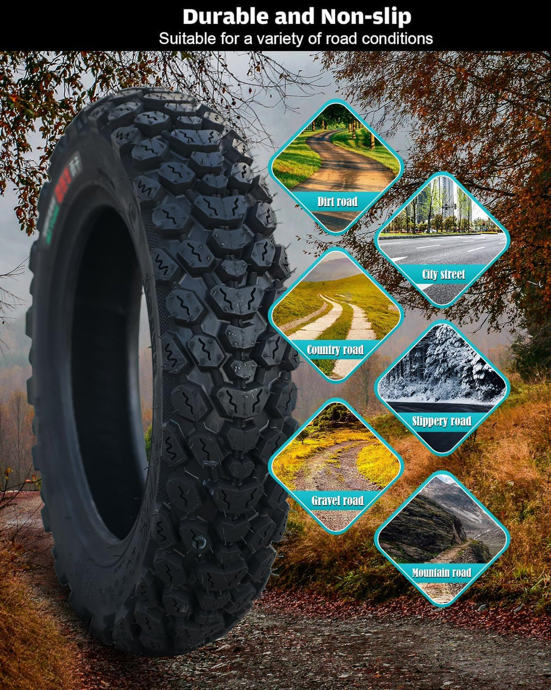 3.50-10 Tire 3.50 10 Inch Tubeless Tire 3.50-10 Offroad Snow Knobby Tire for Front/Rear Replacement Spare Accessory Fits on 10 Inch 58J 8 P.R.
