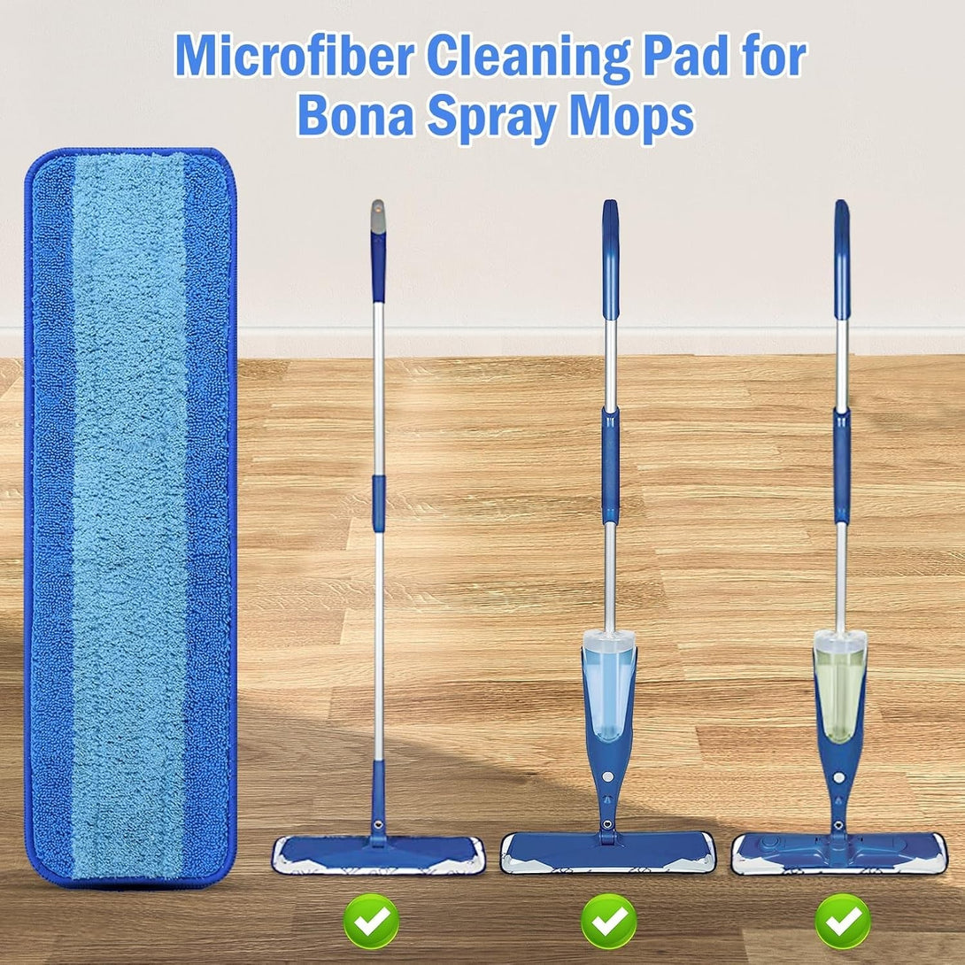 4 Pack Microfiber Cleaning Pad for Bona Mop, Reusable Spray Mop Pads Refills for Multi-Surface Floors, Washable Microfiber Mop Replacement Heads for Hardwood Floors