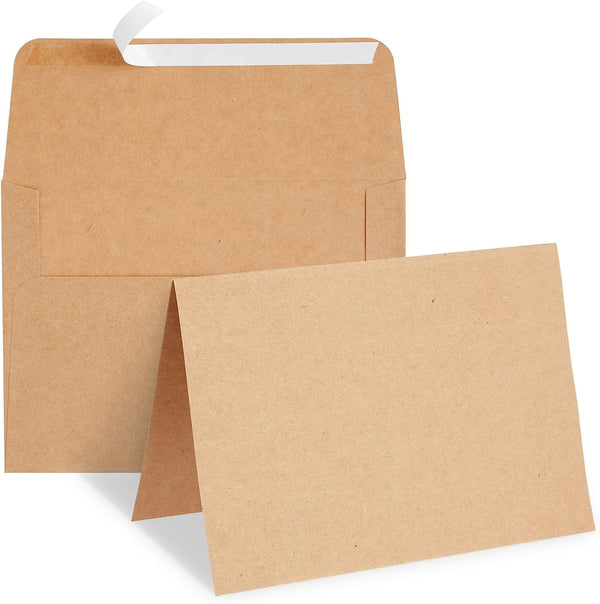 50 Pack Blank A7 Kraft Paper Cards and Envelopes, All Occasion 5X7 Note Cards for Invitations, Open When Letters