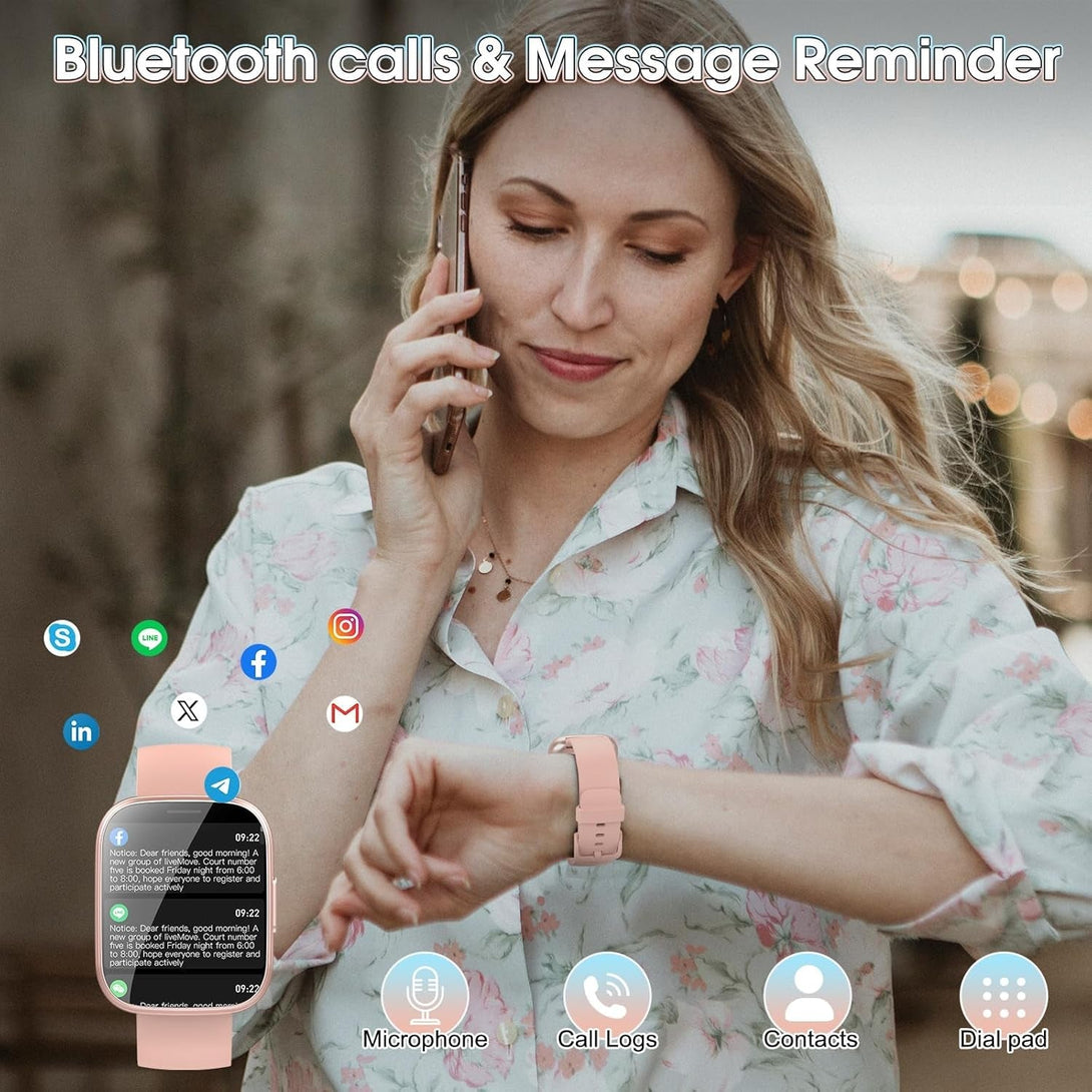 Smart Watch for Men Women(Answer/Make Calls), 1.95" HD Touch Screen Fitness Watch with Sleep Heart Rate Monitor, 110+ Sports Modes, IP68 Waterproof Activity Trackers Compatible with Android Ios, Pink