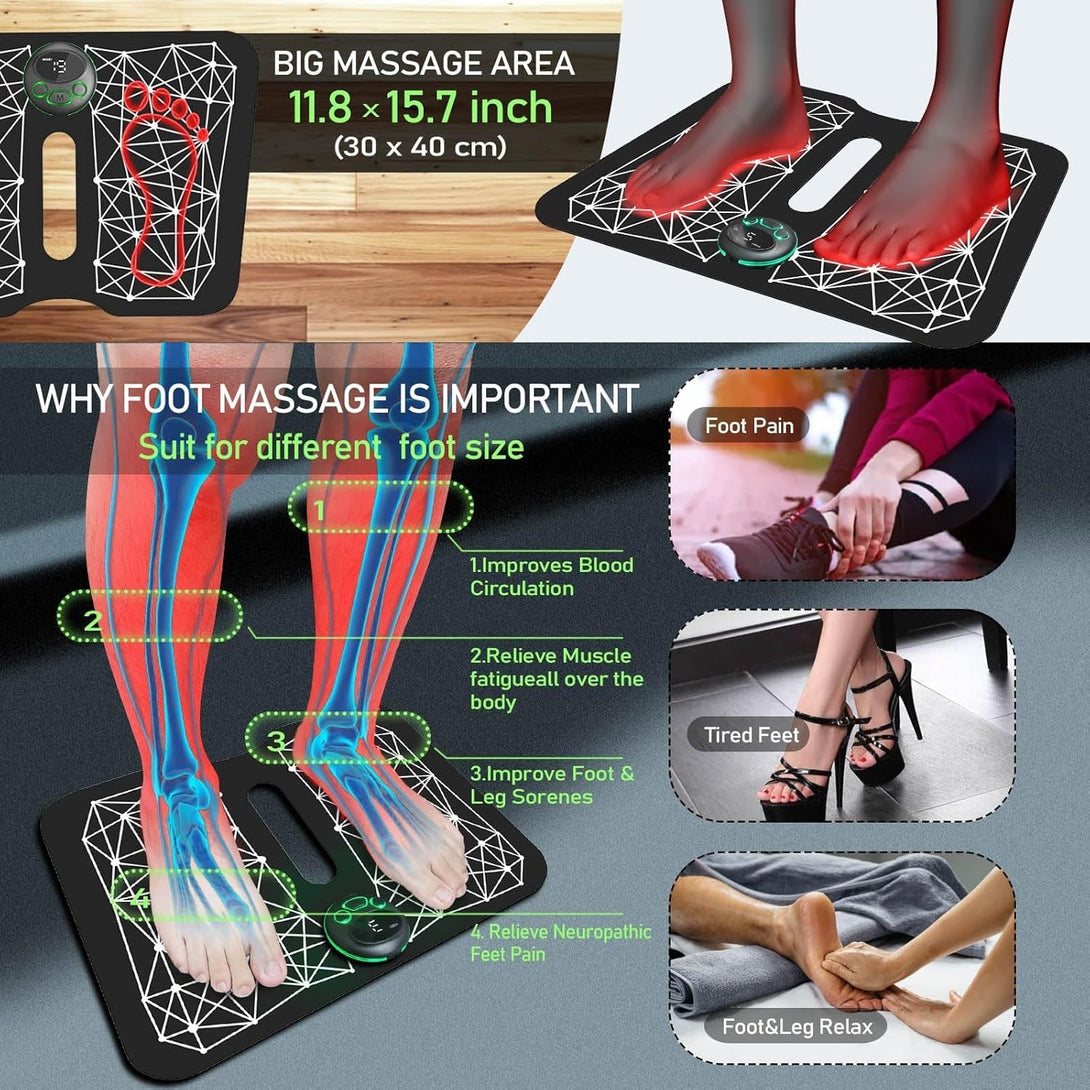 EMS Foot Massager Mat Back Massager for Neuropathy Pain Relief FSA HSA Eligible Electric Legs Feet Stimulator Machine Acupressure Pad with Remote Control