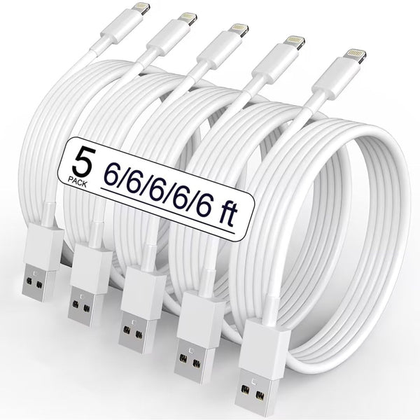 5 Pack(6Ft) Original [Apple Mfi Certified] Iphone Charger, Lightning Cable Fast Charging Long USB Charging Cable High Speed Transfer Cord for Iphone 14 13/12/11 Pro Max/Xs Max/Xr/Xs/X/8/7/Plus/6S
