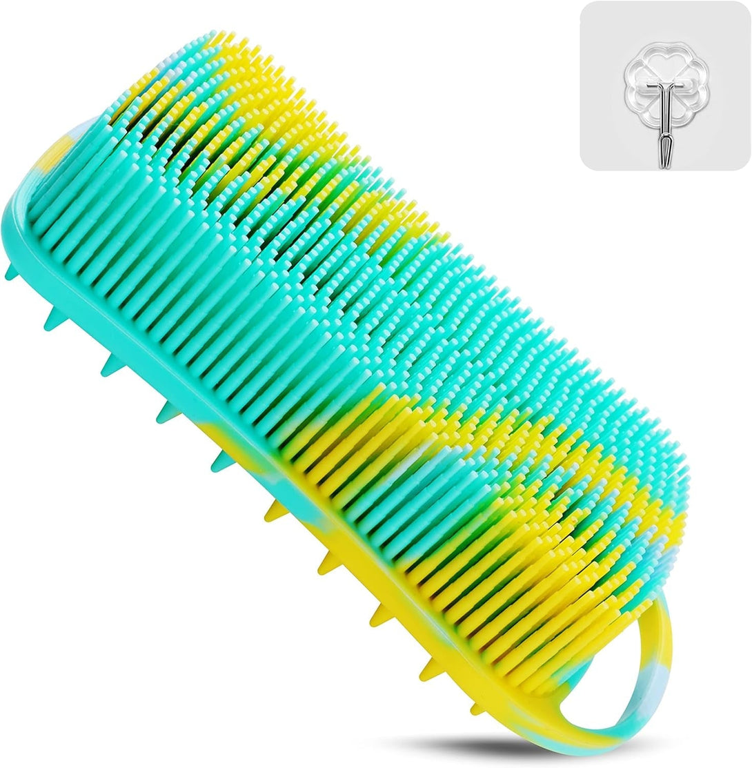 Silicone Body Scrubber, 2 in 1 Body Brush & Hair Scalp Brush for Shower and Bath, Easy Clean, Lathers Well, Stimulating Blood Circulation More Hygienic than Loofah,Women Men.Purple,Green