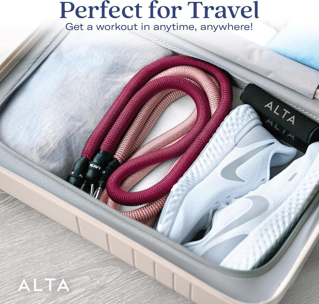 ALTA Resistance Tube Bands for Women - Full Kit Resistance Bands for Working Out with Handles, Ankle Straps, Door Anchor – Home Workout Bands for Physical Therapy, Pilates Long Exercise Bands Set