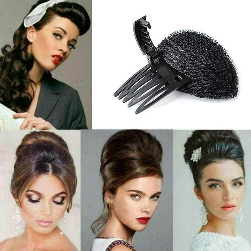 1Pc Black Fluffy Hair Pad Sponge Clip Bun Comb Bump It up Hairstyling Tool for Women and Girls - DIY Beauty and Personal Care Clips and Barrettes