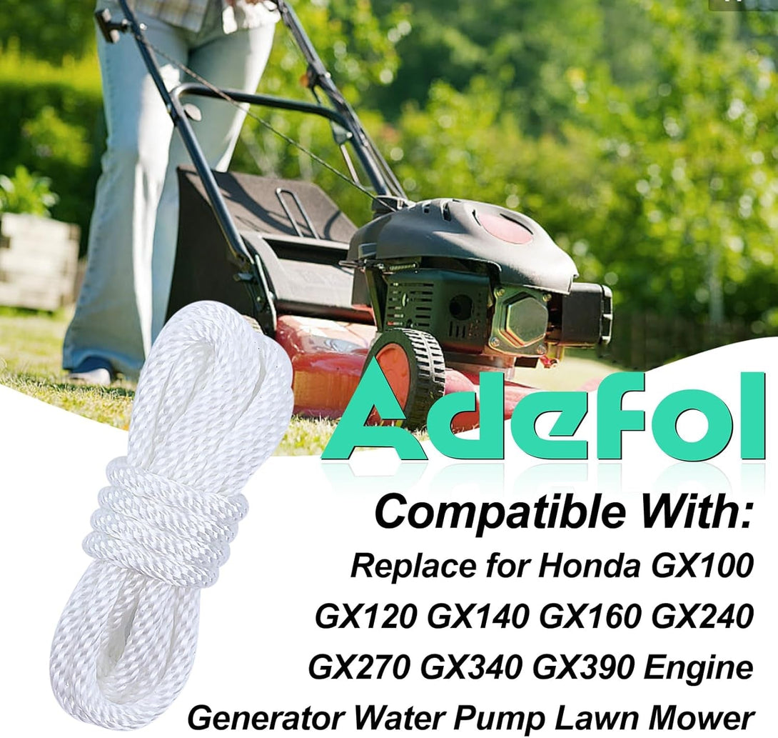 Adefol Recoil Starter Rope 4.8-Meter Pull Cord for Honda GX100 GX120 GX160 GX200 5.5HP 6.5HP Lawn Mower Chainsaw Trimmer Edger Brush Cutter Engine Parts