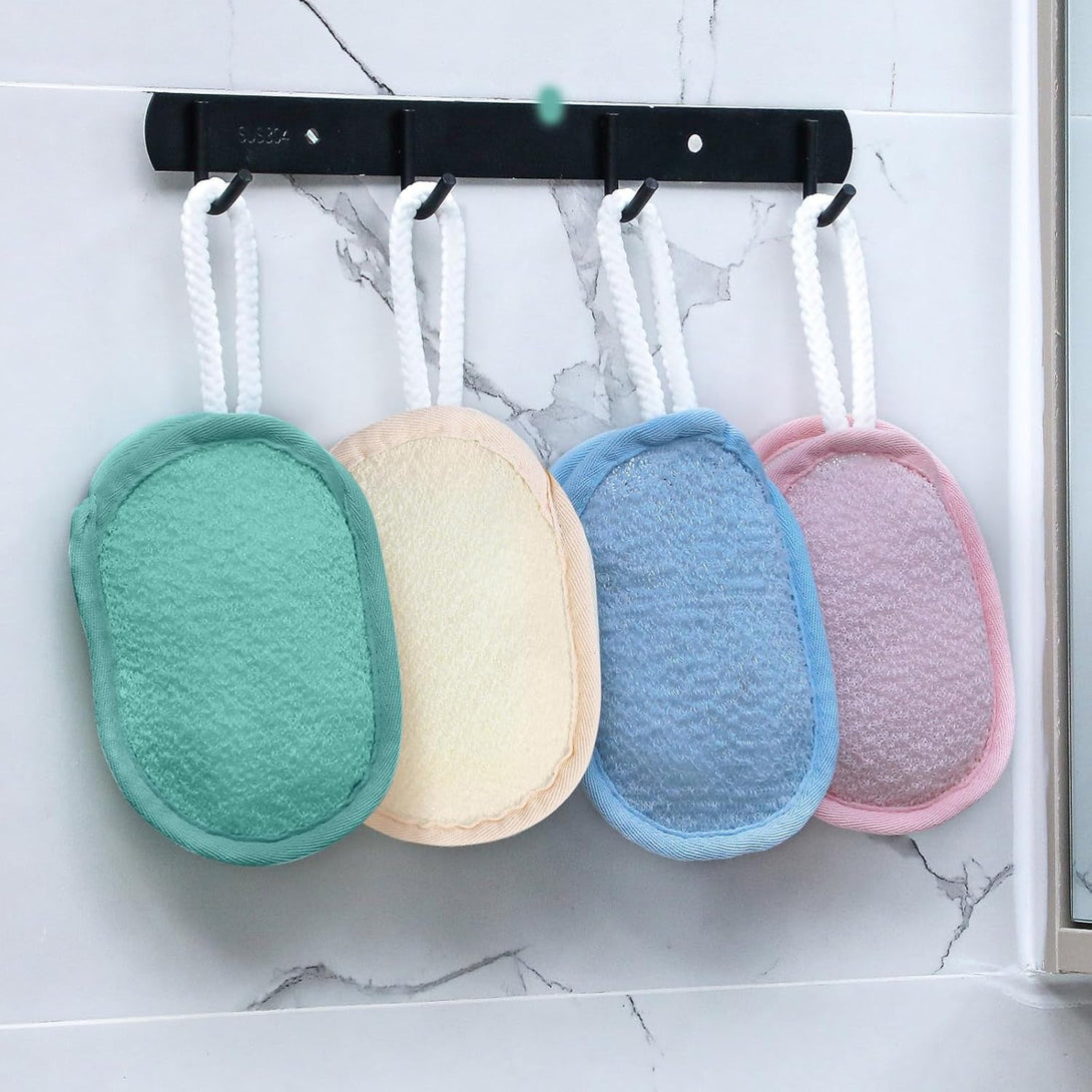 Sunnyray Bath Body Exfoliating Soap Saver, Exfoliator Scrubber Pouch 4 Colors, Bath Loofah Sponge Body Scrubber Shower Sponge Exfoliating Mesh Pouf for Women and Men Bathing Accessories