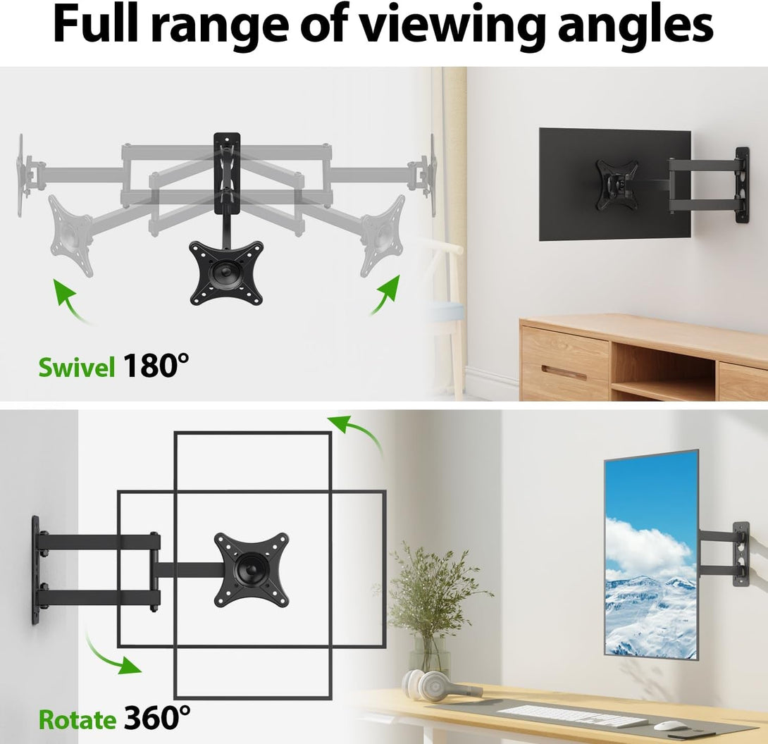 USX MOUNT Full Motion TV Wall Mount - Universal Corner TV Bracket for 13-32 Inch LCD Monitor Screen, Single Stud Monitor Wall Mount Swivel Tilt Rotation Articulating, Vesa100X100Mm, up to 33LBS