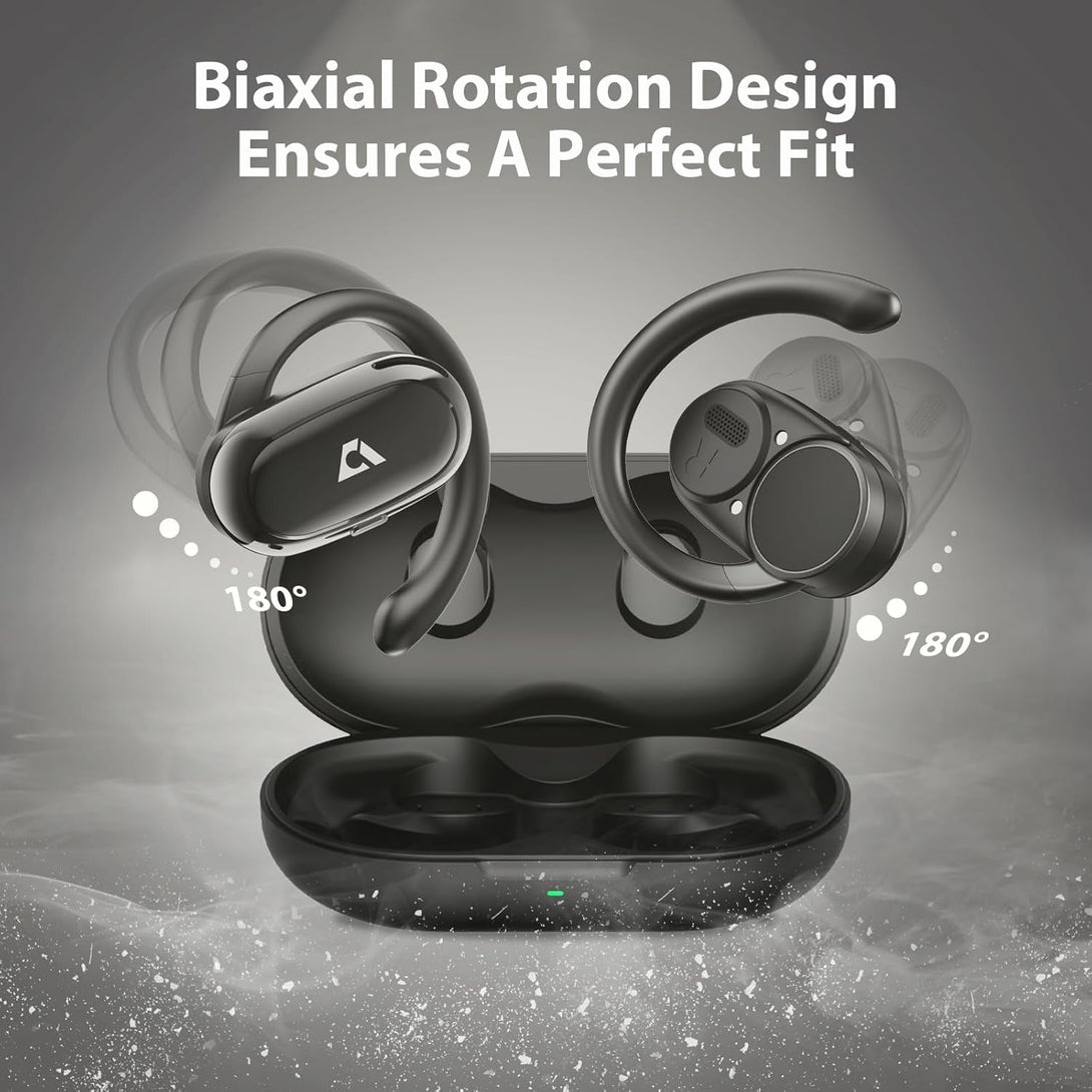 1Mii Open Ear Headphones, Wireless Sports Earbuds 60 Hours Long Playtime with Charging Case, Snug Fit Bluetooth Earbuds with Rotatable Ear Hooks, ENC Clear Calls Premium Sound IPX4 Waterproof （Black）