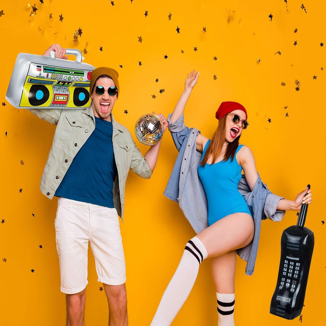 2 Pieces Inflatable Radio Boombox Inflatable Mobile Phone Props for 80S 90S Party Decorations Hip Hop Theme Birthdays Party Supplies
