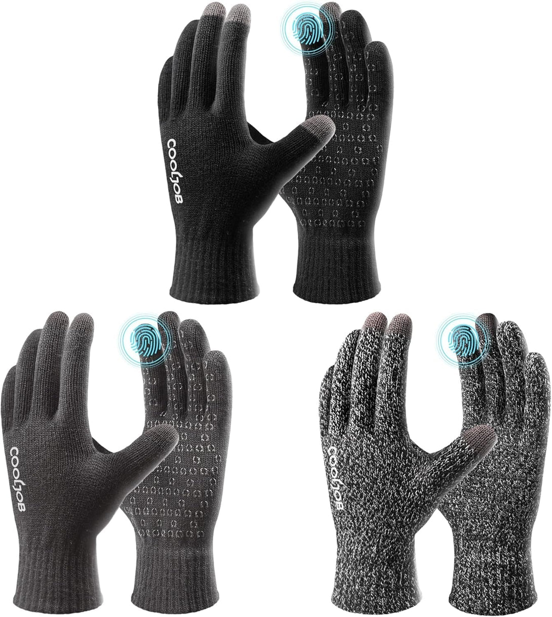 COOLJOB Warm Fleece Knit Winter Gloves for Men Women, Touch Screen Fingers, Non-Slip Silicone Grip and Elastic Cuff