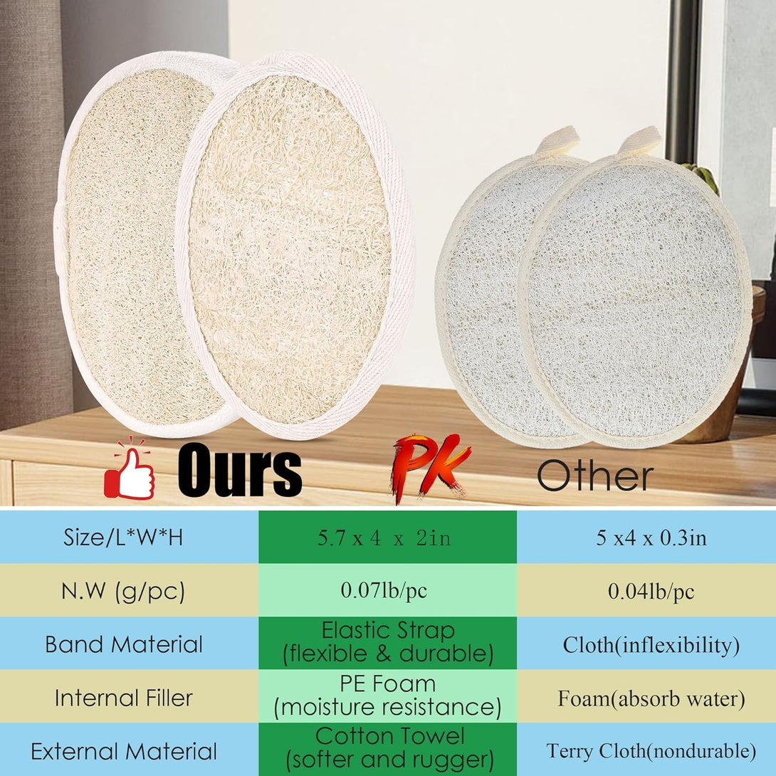 Natural Loofah Sponge Exfoliating Body Scrubber, Organic Biodegradable Luffa Bath Shower Scrub for All Skin Types, Men Women (3 Pack)