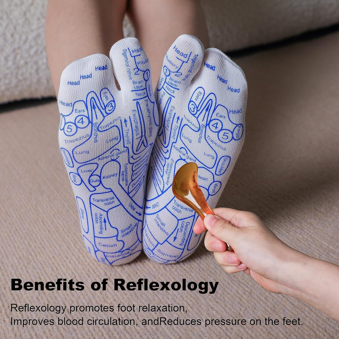 Reflexology Socks with Beginner Acupoint Massage Tools Set of 5 - Foot Pain Relief Remedy for Foot Massage Rod for Women and Men Tired Relieve