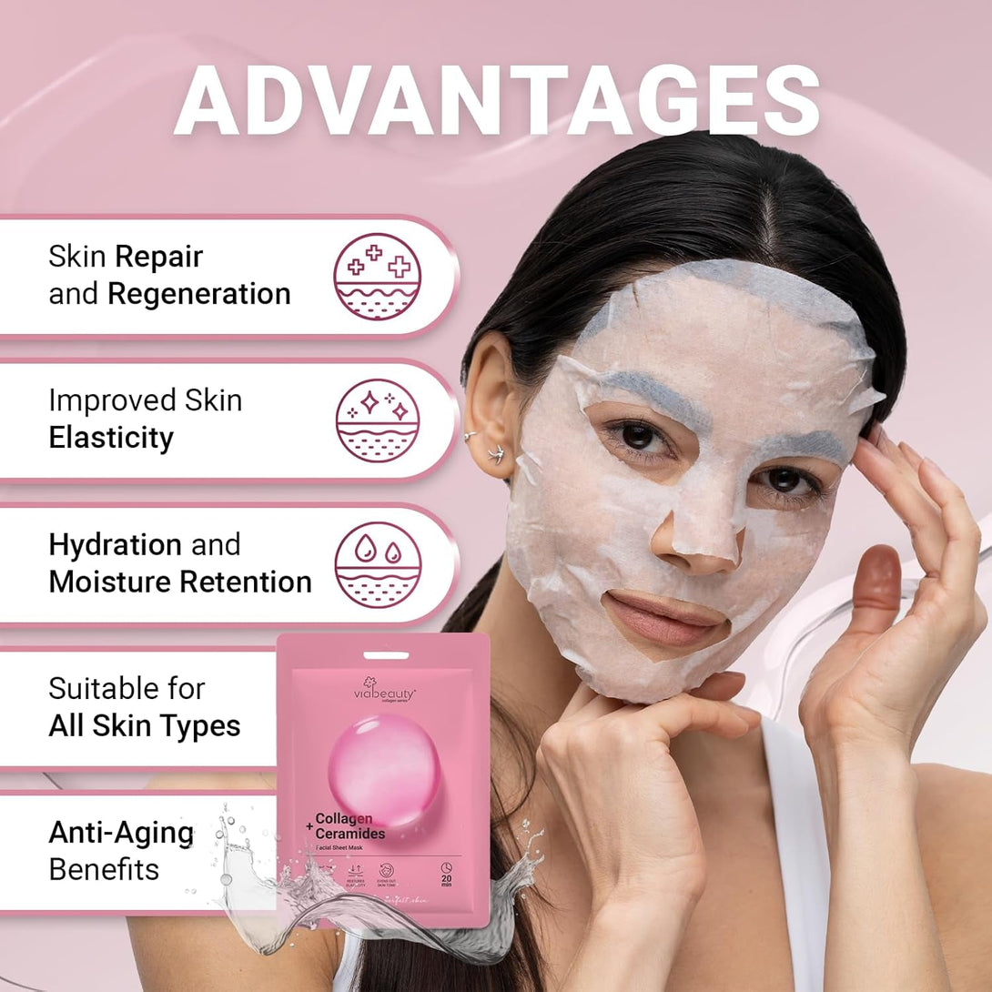 12 Pack of Collagen Face Mask with Ceramides - Rejuvenating Facial Sheet Mask, Reduce Wrinkles & Fine Lines - Face Masks Skincare Moisturizing Collagen Mask for All Skin Types