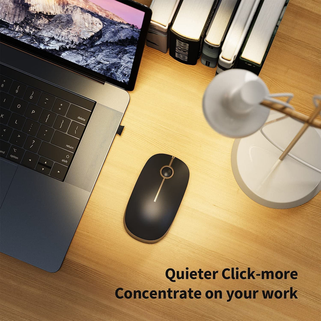Vssoplor Wireless Mouse, 2.4G Slim Portable Computer Mice with Nano Receiver for Notebook, PC, Laptop, Computer (Black and Gold)