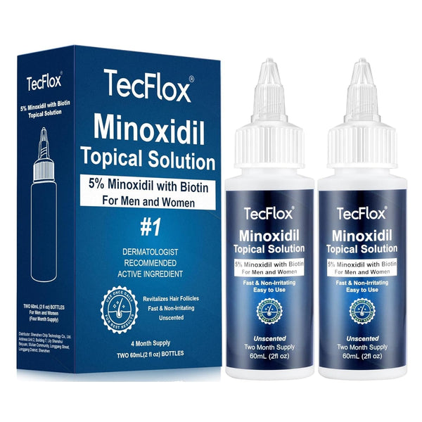 5% Minoxidil for Men & Women Hair with Biotin, Minoxidil for Men Beard,Tecflox Minoxidil Beard Growth Oil, Minoxidil Hair Growth Serum, 2-Pack, Total 4Fl Oz for 4 Months, Hair Growth Oil Unisex