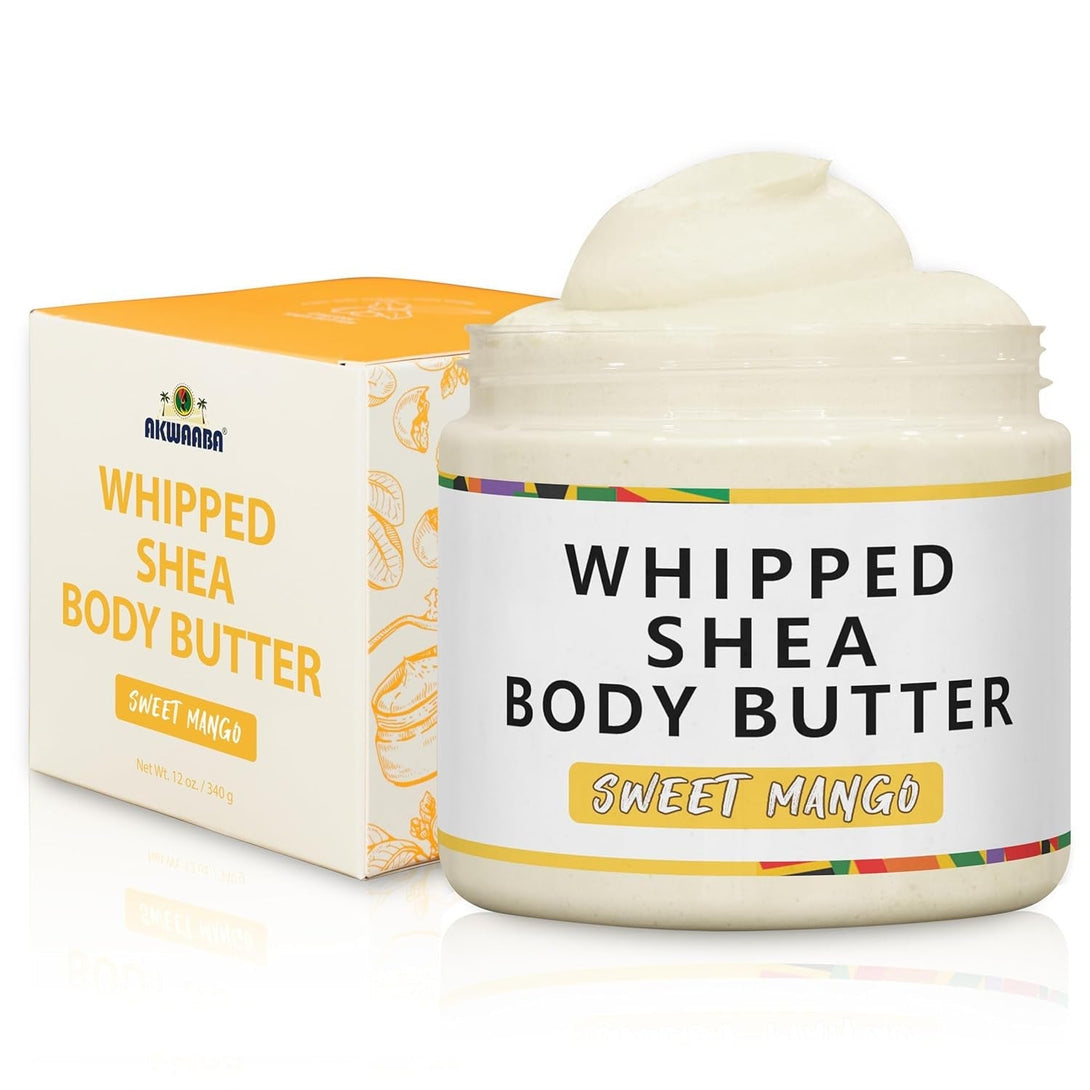 AKWAABA New Whipped Shea Body Butter (Sweet Mango) - Moisturizes, Glows & Softens Skin | Natural Raw Shea Butter | for Dry Skin | 12 Oz / 340 G