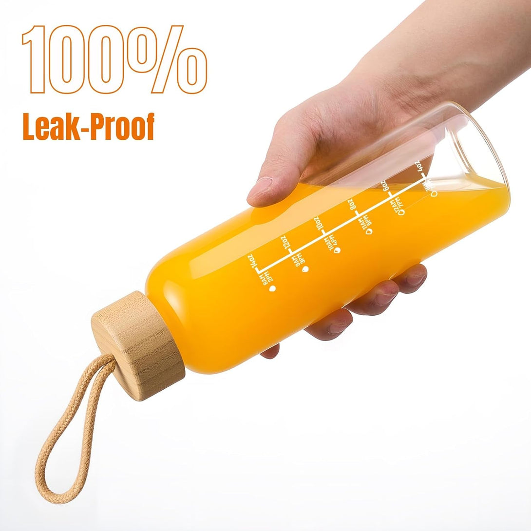 17Oz Glass Water Bottles with Time Marker, Glass Bottles with Lid, Bpa-Free Reusable Bottle for Gym, Office